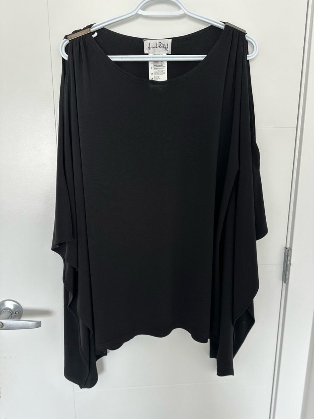Joseph Ribkoff Black Cold Shoulder Cape Sleeve Top US 10